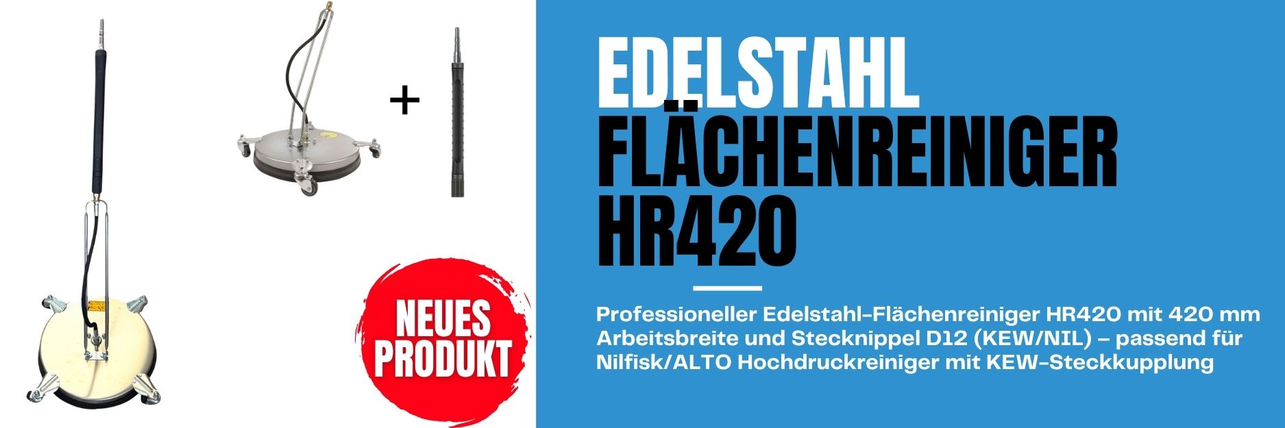 Edelstahl Flächenreiniger HR420 D12/KEW/NIL – Profi-Terrassenreiniger passend für Nilfisk