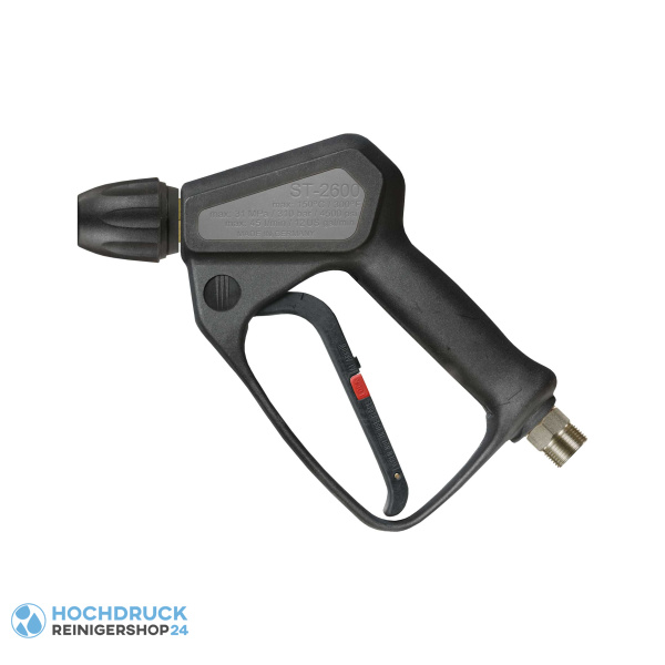 Hochdruckpistole Suttner ST-2600, Eingang M22 x 1,5 AG drehbar, Ausgang KW-Kupplung, Schild grau