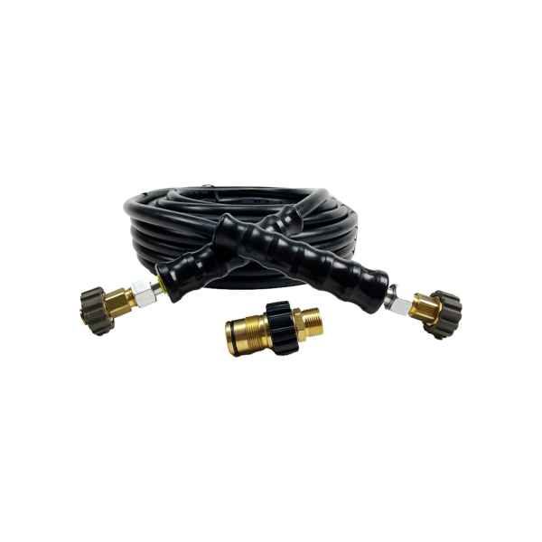 Hochdruckschlauch DN08 Schwarz-Glatt max. 400 Bar M21 HVS + M27 auf M21 Adapter 15 Meter